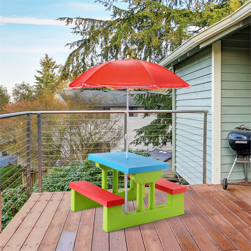 4 Seat Kids Picnic Table w/Umbrella Folding Children Bench Multicolor
