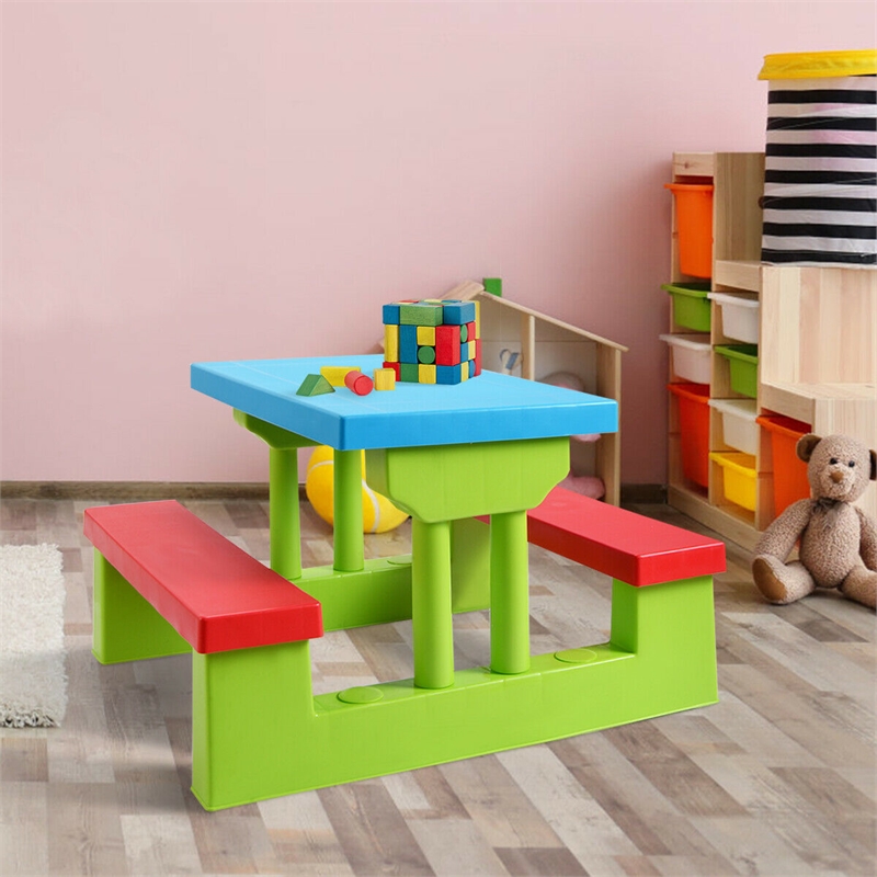 4 Seat Kids Picnic Table w/Umbrella Folding Children Bench Multicolor