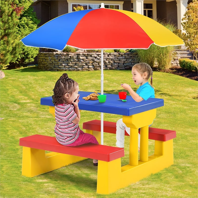Picnic Table Set withRemovable Umbrella Garden Patio Multicolor
