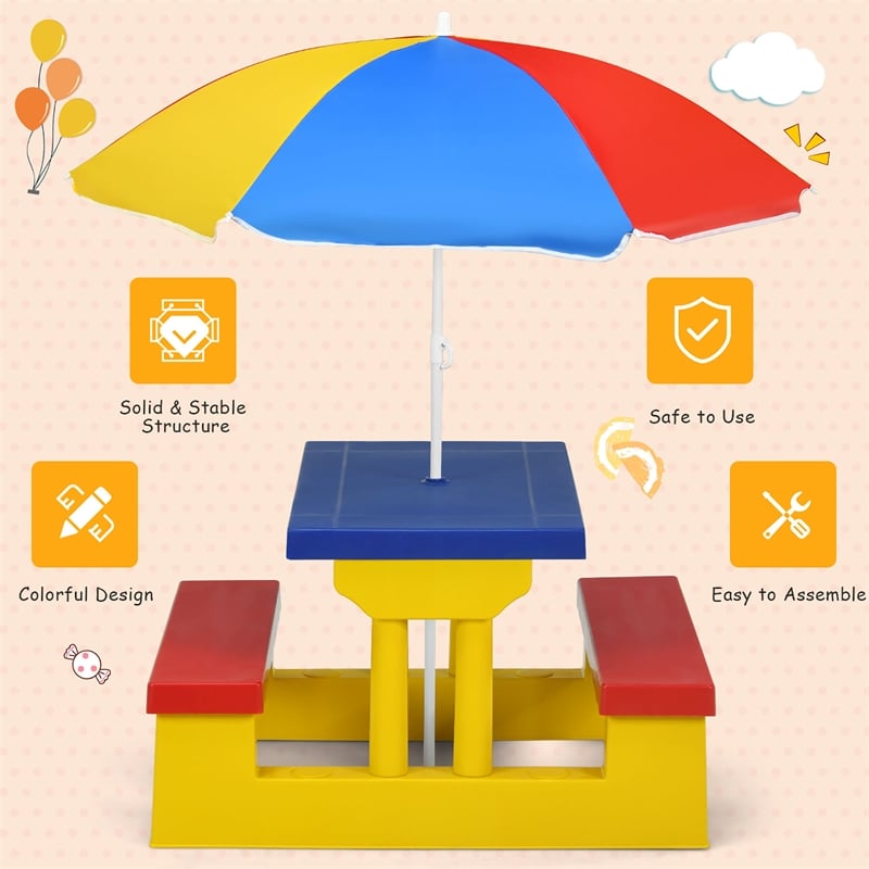 Picnic Table Set withRemovable Umbrella Garden Patio Multicolor