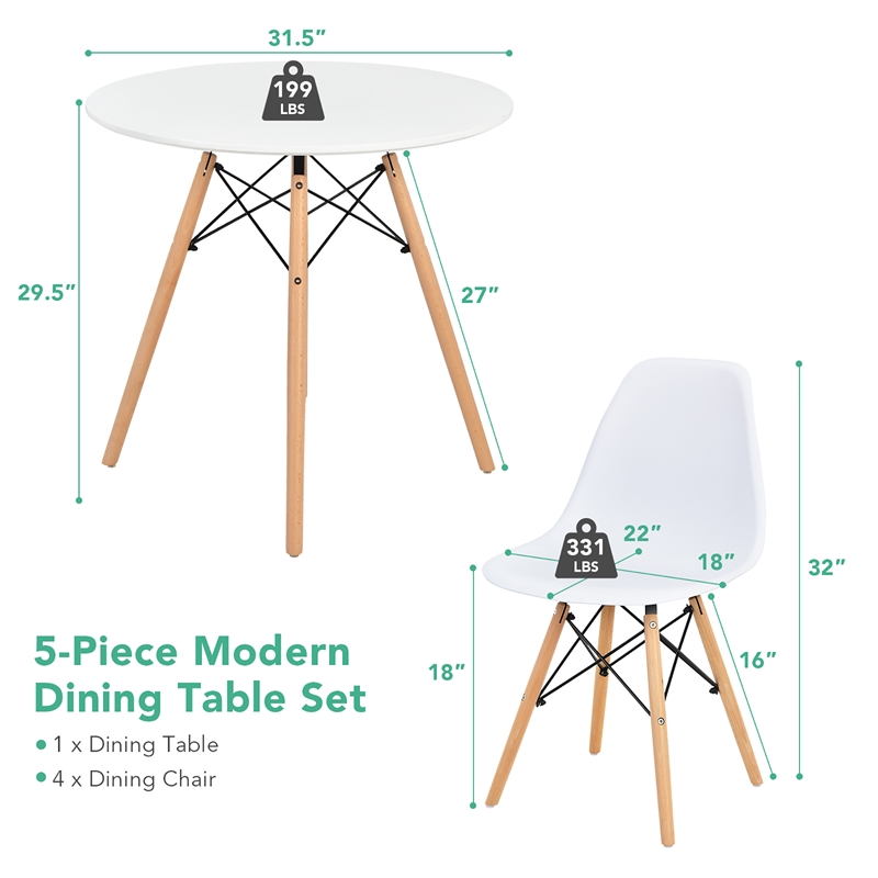 Dining Table Set Modern 5 PCS For 4 Round Dining Room Table Set