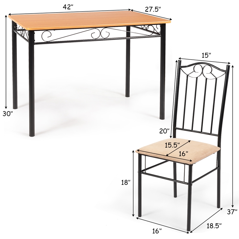 5 PC Dining Set Wood Metal Table and 4 Chairs Kitchen Breakfast Furniture