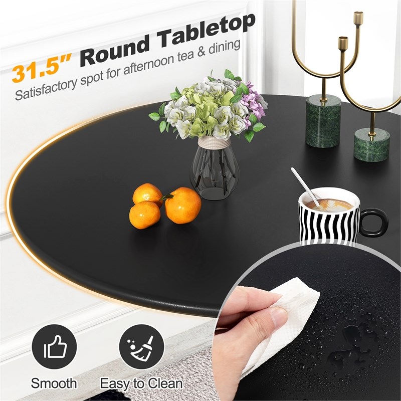 31.5 inch Round Dining Table PP Ring Modern Bistro Table Black