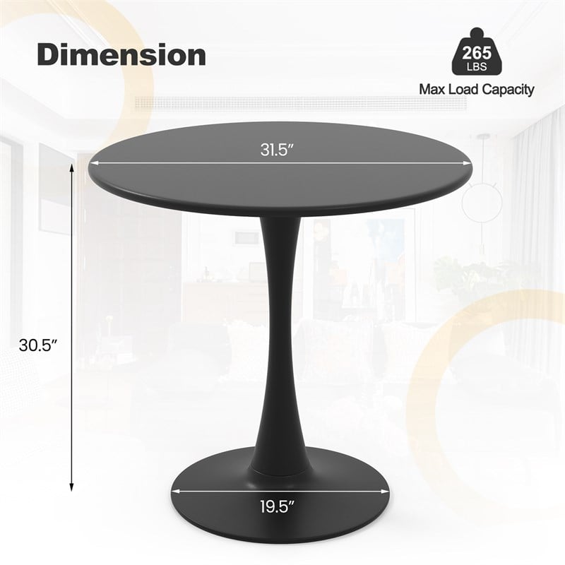 31.5 inch Round Dining Table PP Ring Modern Bistro Table Black