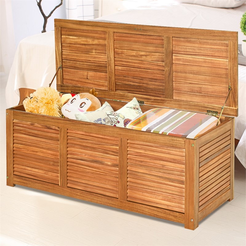 47 Gallon Deck Storage Acacia Wood Organization Toys Cushions Tools Natural