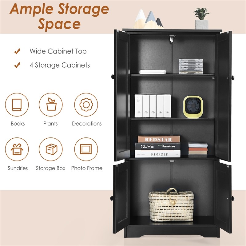 Accent Floor Storage Cabinet W/ Adjustable Shelves Black