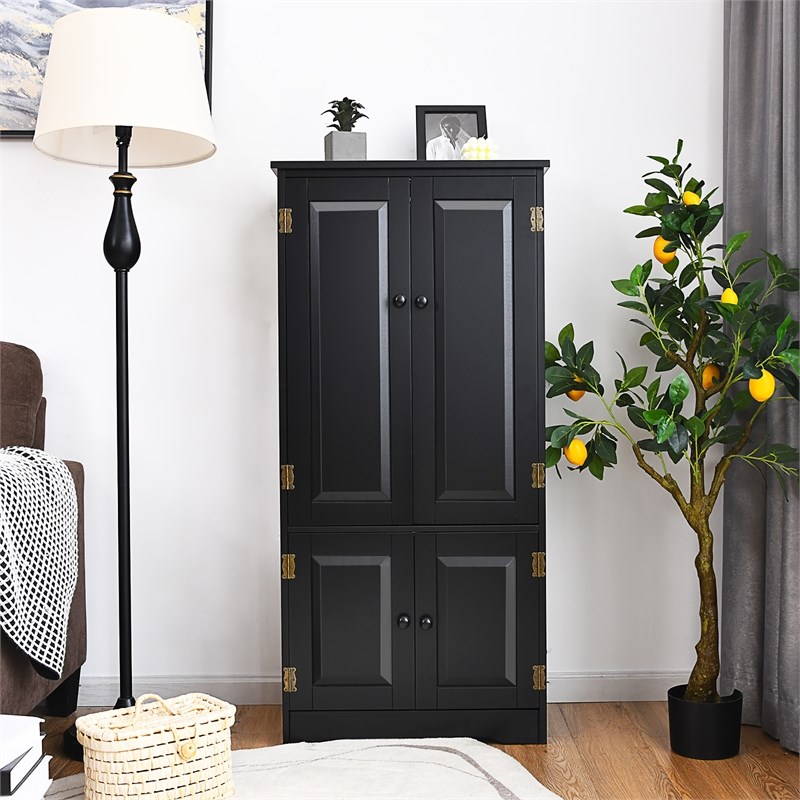 Accent Floor Storage Cabinet W/ Adjustable Shelves Black