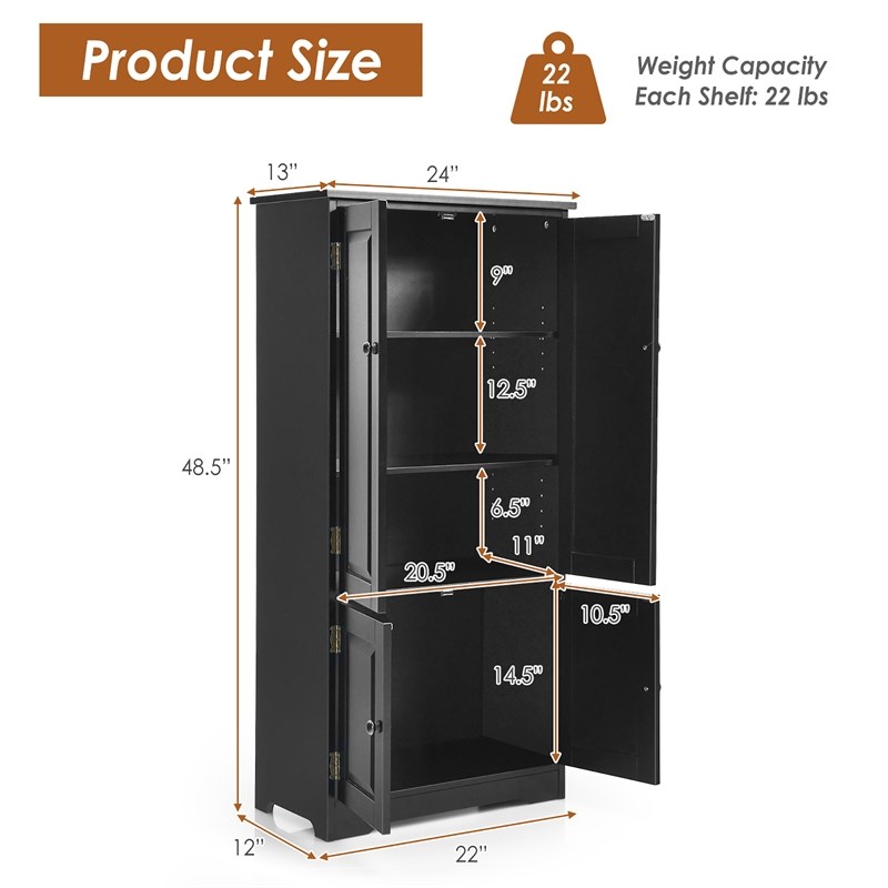 Accent Floor Storage Cabinet W/ Adjustable Shelves Black