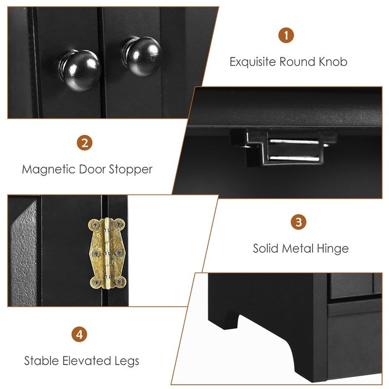 Accent Floor Storage Cabinet W/ Adjustable Shelves Black