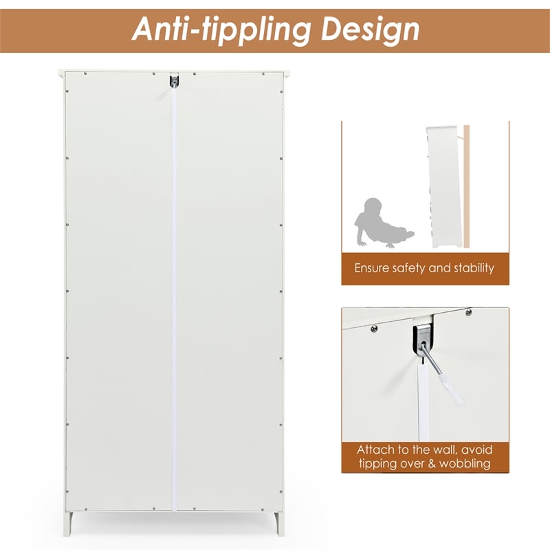 Accent Floor Storage Cabinet W/ Adjustable Shelves Cream White