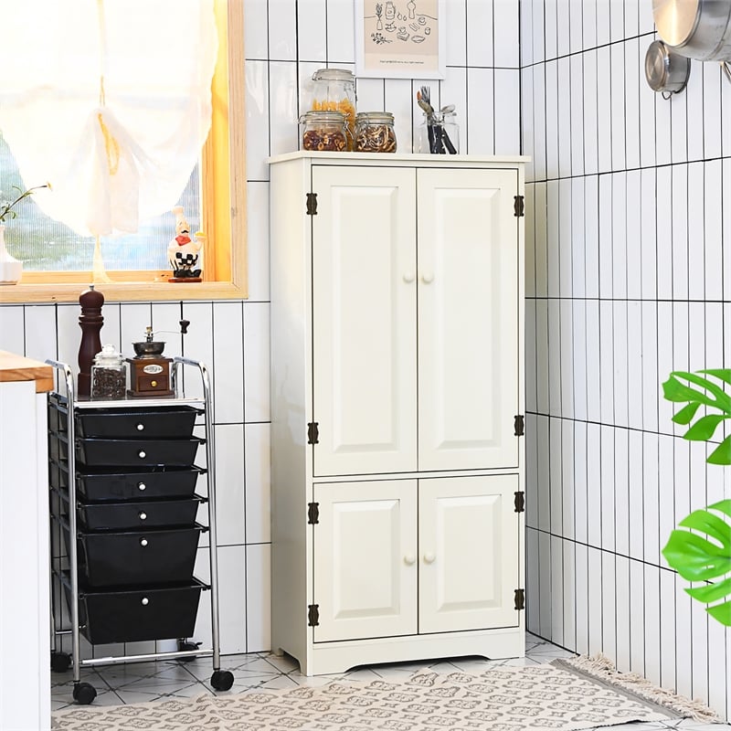 Accent Floor Storage Cabinet W/ Adjustable Shelves Cream White