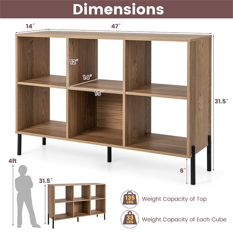 6 Cube Storage Shelf Organizer Bookcase Square Cubby Cabinet Bedroom Natural