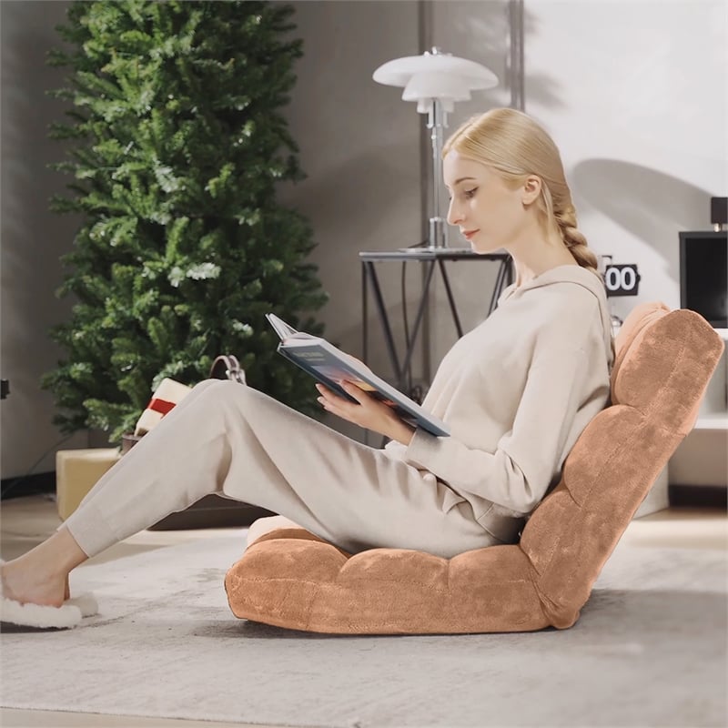 Adjustable 14 Position Floor Chair Folding Lazy Gaming Sofa Chair Cushioned Tan