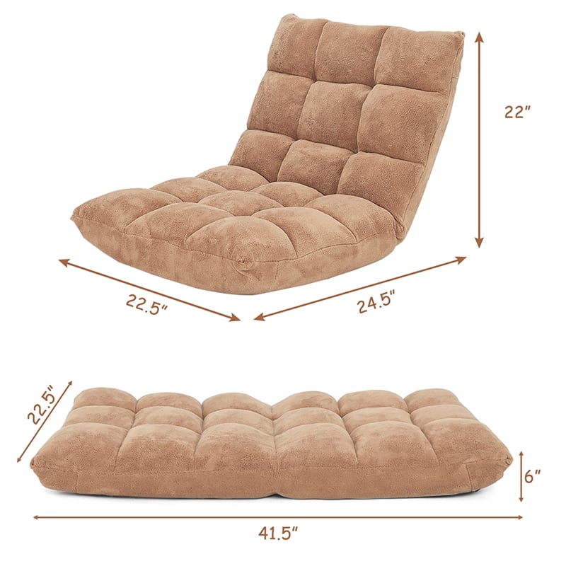 Adjustable 14 Position Floor Chair Folding Lazy Gaming Sofa Chair Cushioned Tan