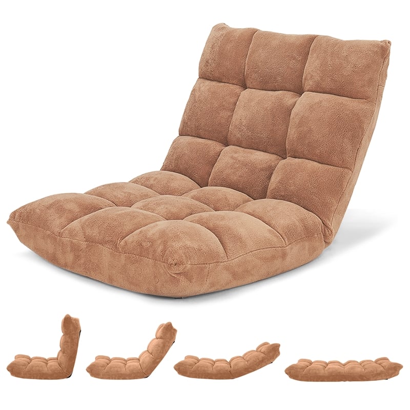 Adjustable 14 Position Floor Chair Folding Lazy Gaming Sofa Chair Cushioned Tan