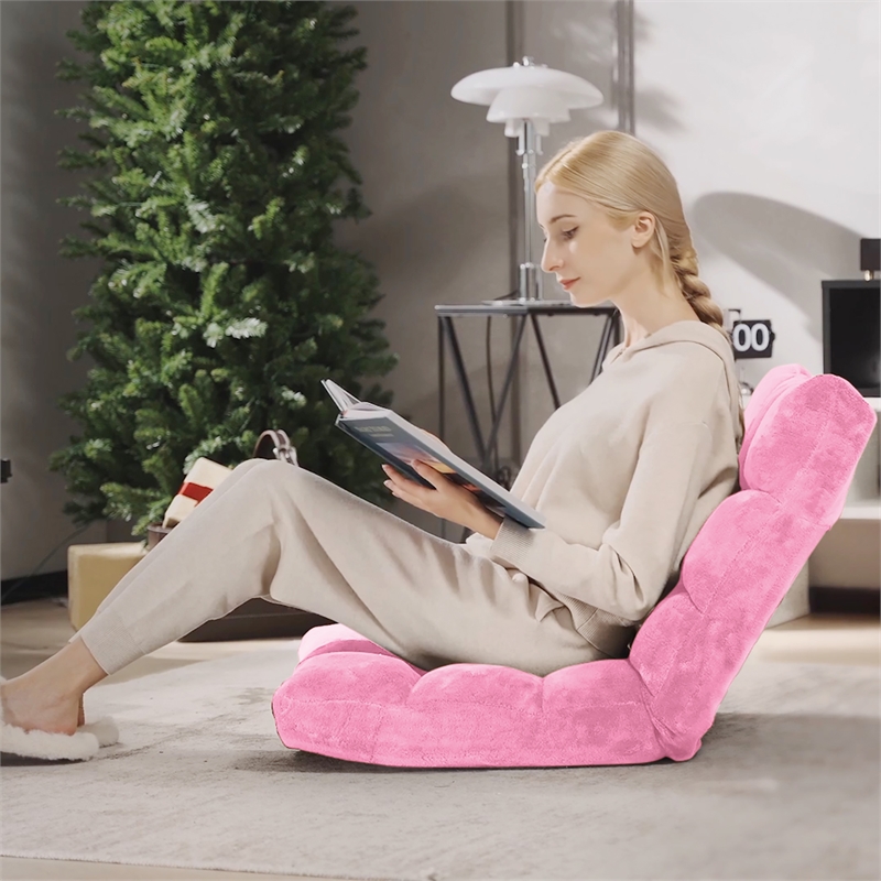 Adjustable 14 Position Floor Chair Folding Lazy Gaming Sofa Chair Cushioned Pink