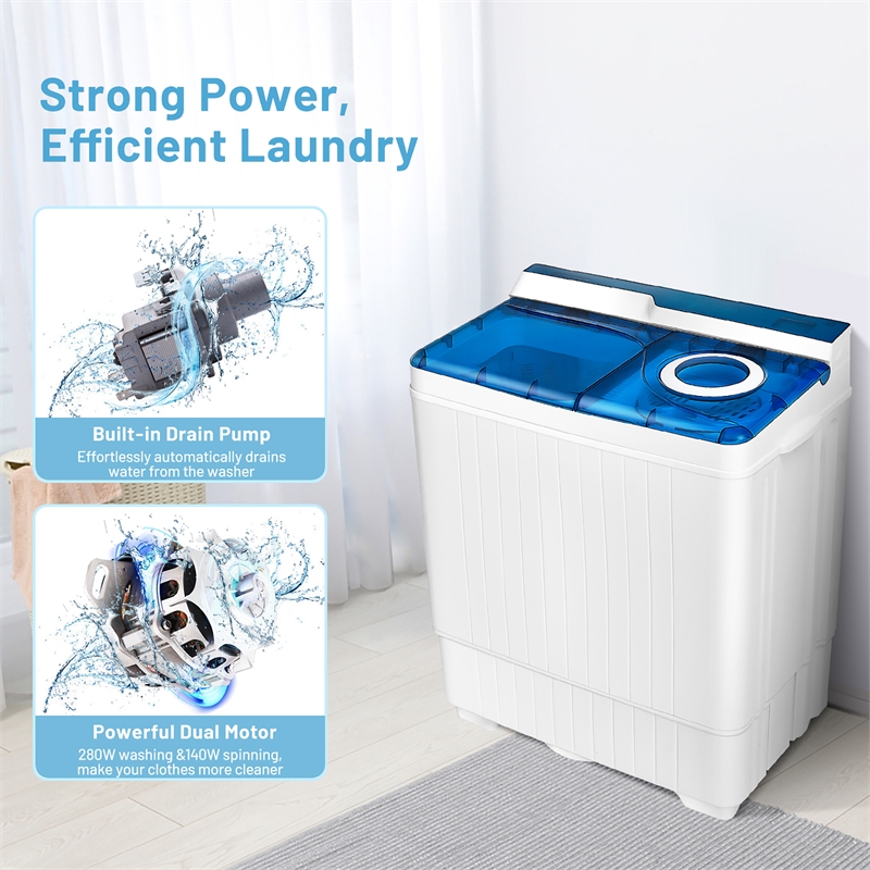 26lbs Portable Semi automatic Washing Machine W/Drain Pump Blue