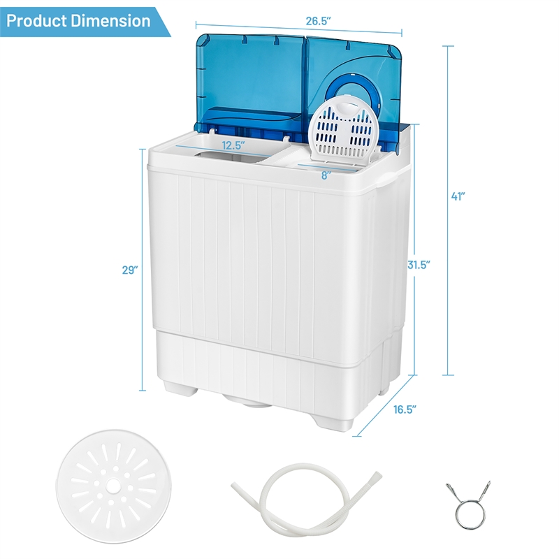 26lbs Portable Semi automatic Washing Machine W/Drain Pump Blue