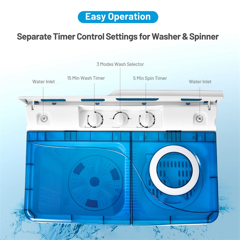 26lbs Portable Semi automatic Washing Machine W/Drain Pump Blue