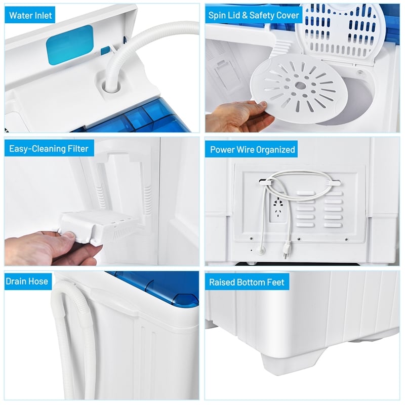 26lbs Portable Semi automatic Washing Machine W/Drain Pump Blue