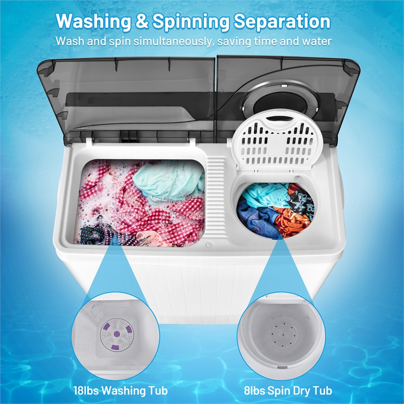 26lbs Portable Semi automatic Washing Machine W/Drain Pump Gray
