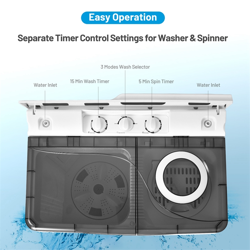 26lbs Portable Semi automatic Washing Machine W/Drain Pump Gray