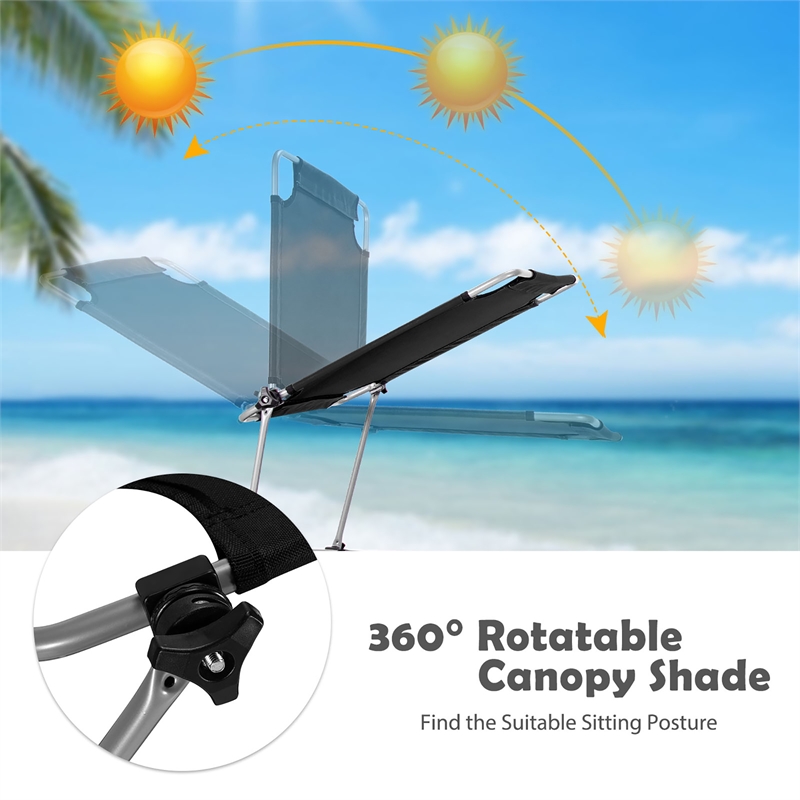 Foldable Sun Shading Lounge Chair Adjustable Beach Recliner Black