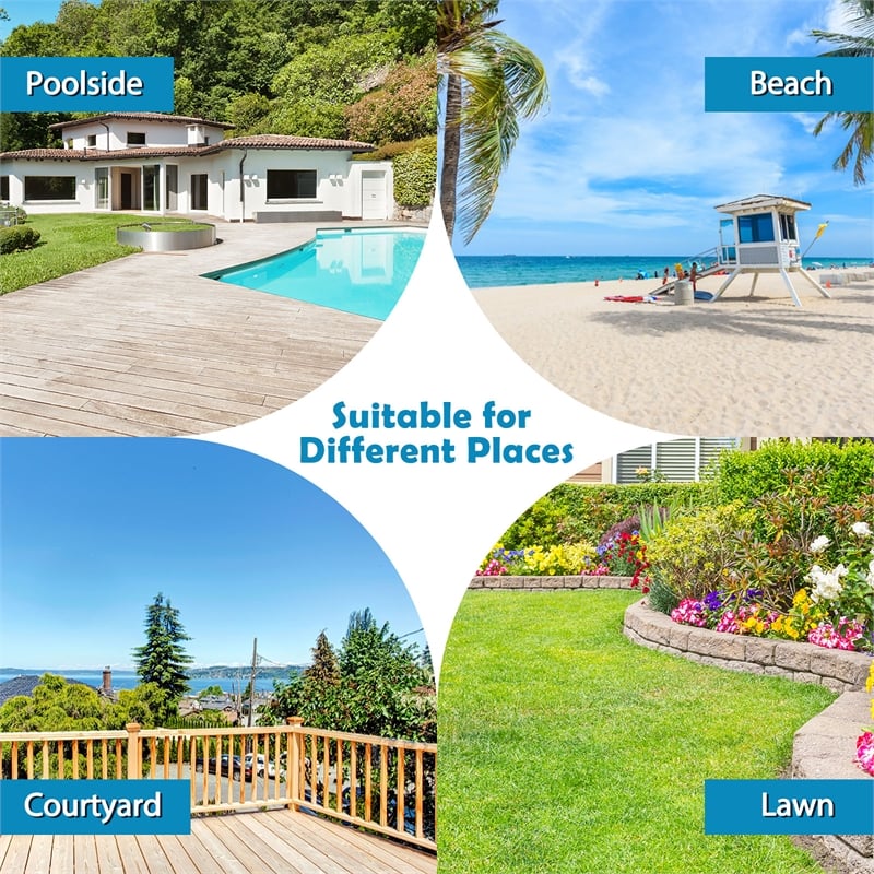 Foldable Sun Shading Lounge Chair Adjustable Beach Recliner Beige