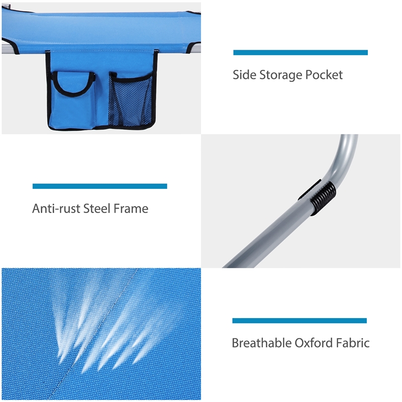 Foldable Sun Shading Lounge Chair Adjustable Beach Recliner Blue