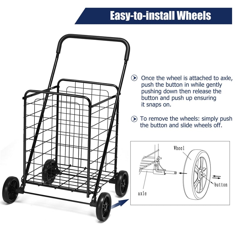 Folding Shopping Cart Utility Trolley Portable For Grocery Black