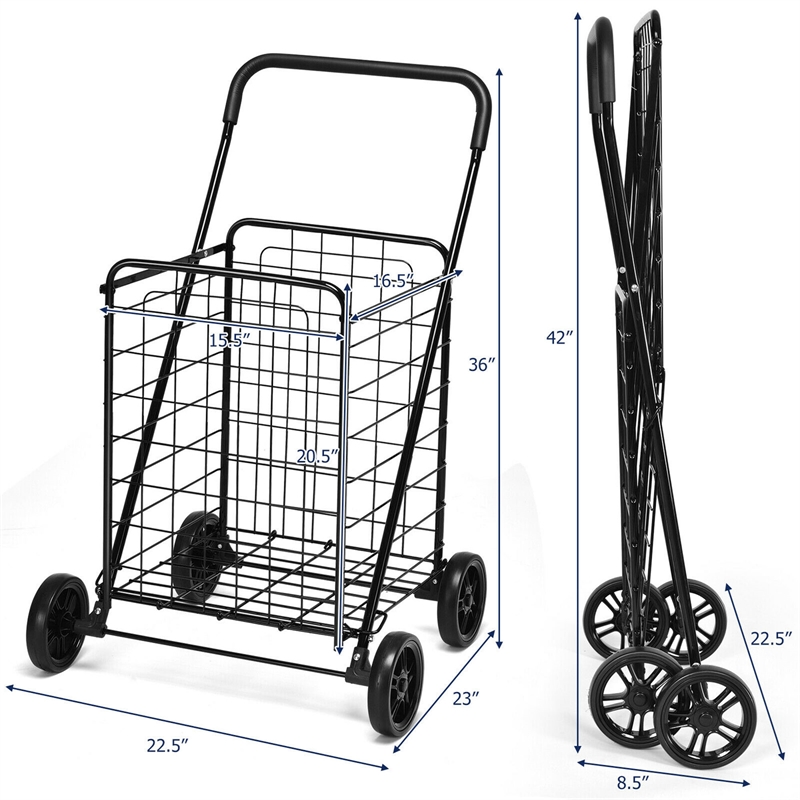 Folding Shopping Cart Utility Trolley Portable For Grocery Black