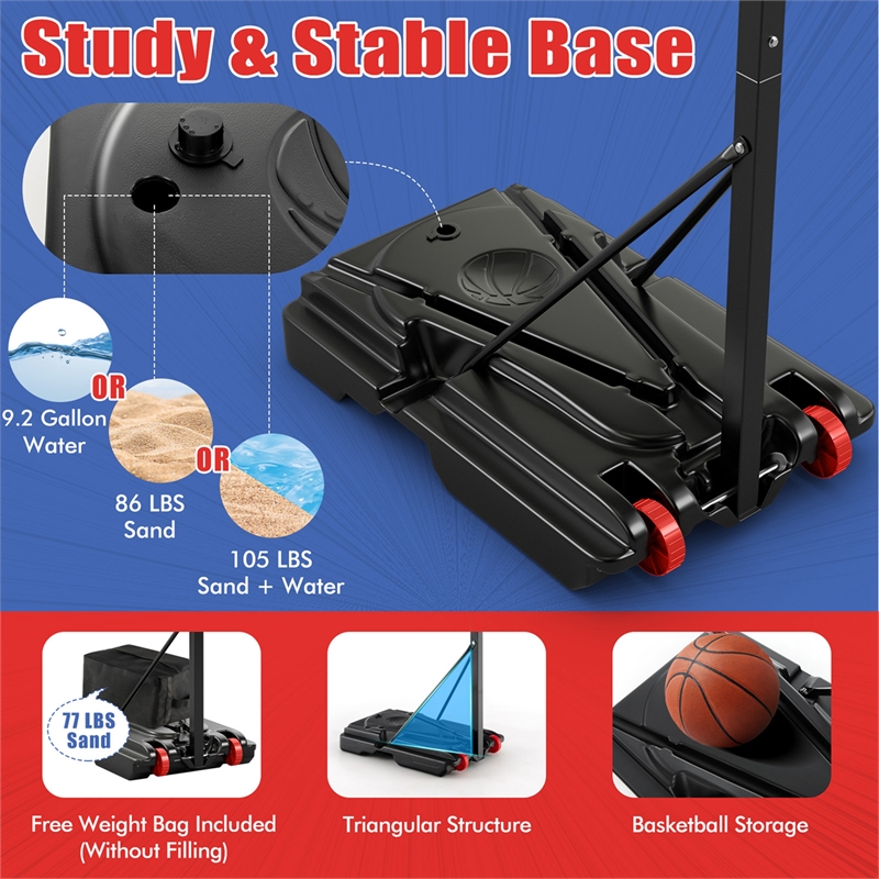 Portable Basketball Hoop System Adjustable w/Weight Bag Black