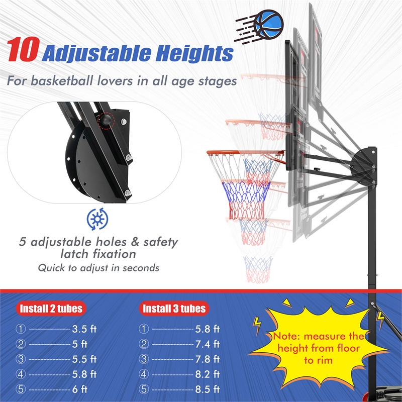 Portable Basketball Hoop System Adjustable w/Weight Bag Black