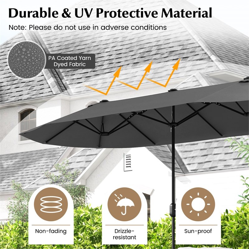 13FT Double sided Patio Umbrella w/Crank Handle Umbrella Base Gray