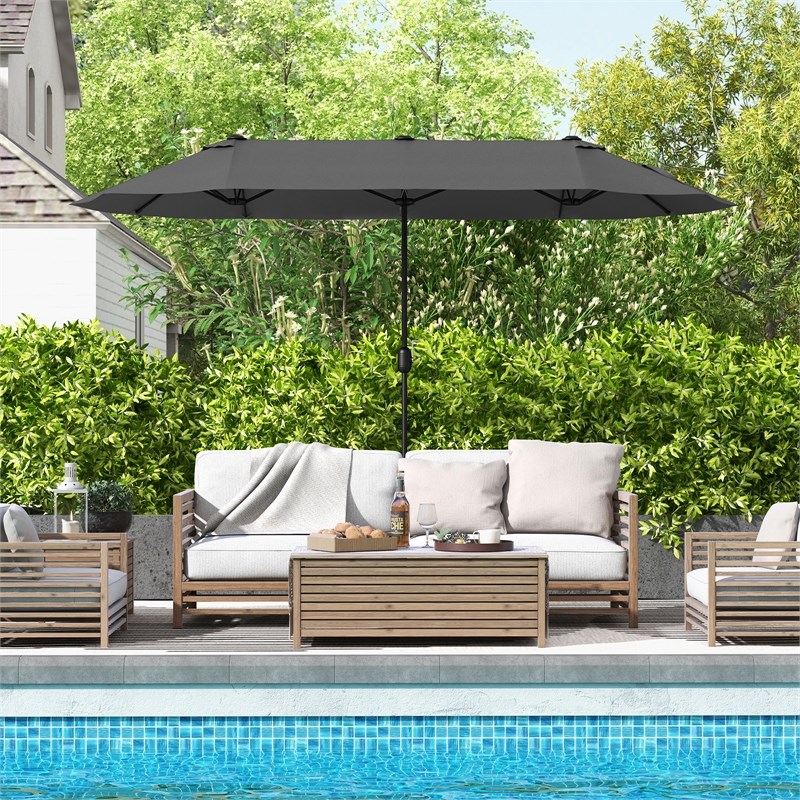 13FT Double sided Patio Umbrella w/Crank Handle Umbrella Base Gray