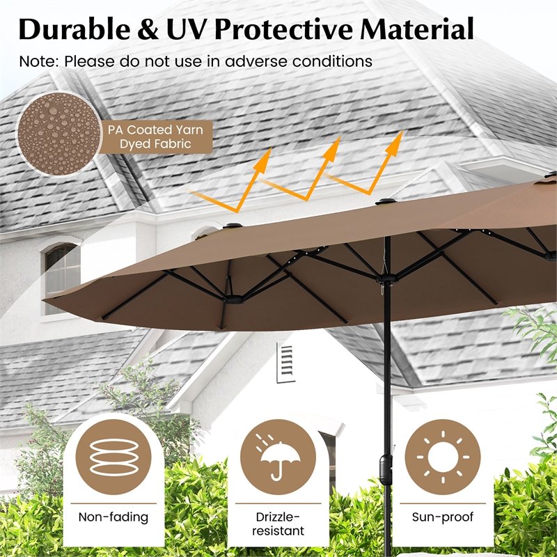 13FT Double sided Patio Umbrella w/Crank Handle Umbrella Base Tan