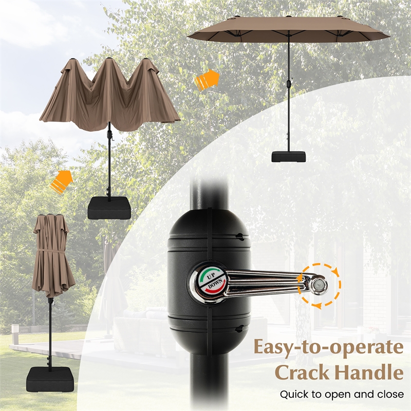 13FT Double sided Patio Umbrella w/Crank Handle Umbrella Base Tan