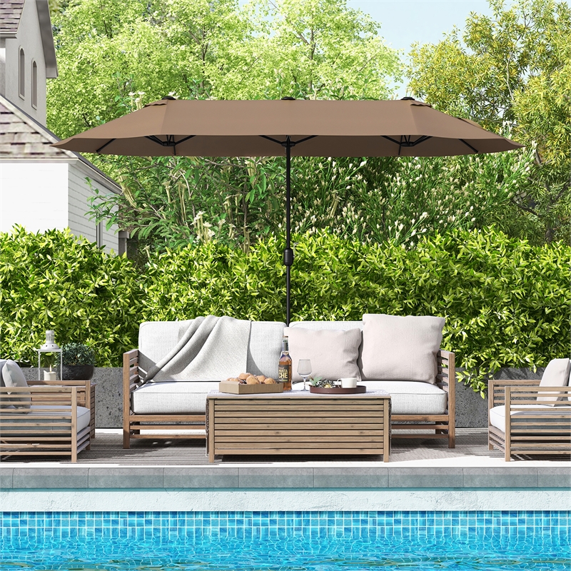 13FT Double sided Patio Umbrella w/Crank Handle Umbrella Base Tan