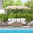 13FT Double sided Patio Umbrella w/Crank Handle Umbrella Base Beige