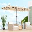 13FT Double sided Patio Umbrella w/Crank Handle Umbrella Base Beige