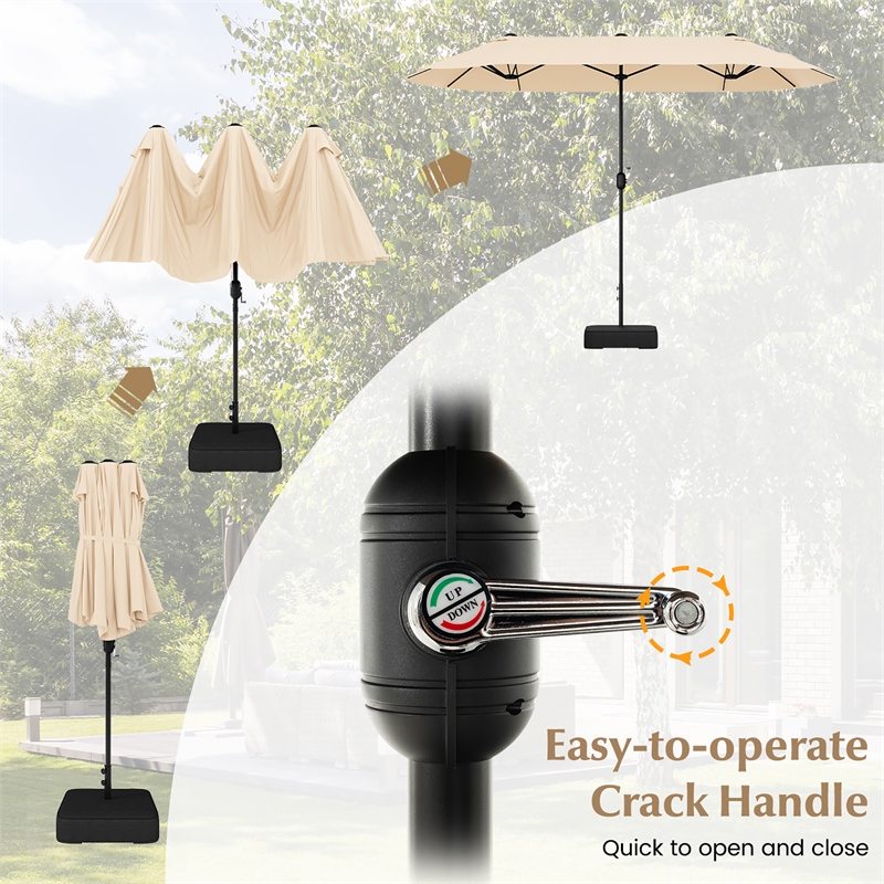 13FT Double sided Patio Umbrella w/Crank Handle Umbrella Base Beige