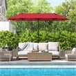 13FT Double sided Patio Umbrella w/Crank Handle Umbrella Base Wine
