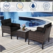 3PCS Outdoor Rattan Conversation Set Patio Garden Sofa Black