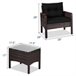 3PCS Outdoor Rattan Conversation Set Patio Garden Sofa Black