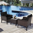3PCS Outdoor Rattan Conversation Set Patio Garden Sofa Black