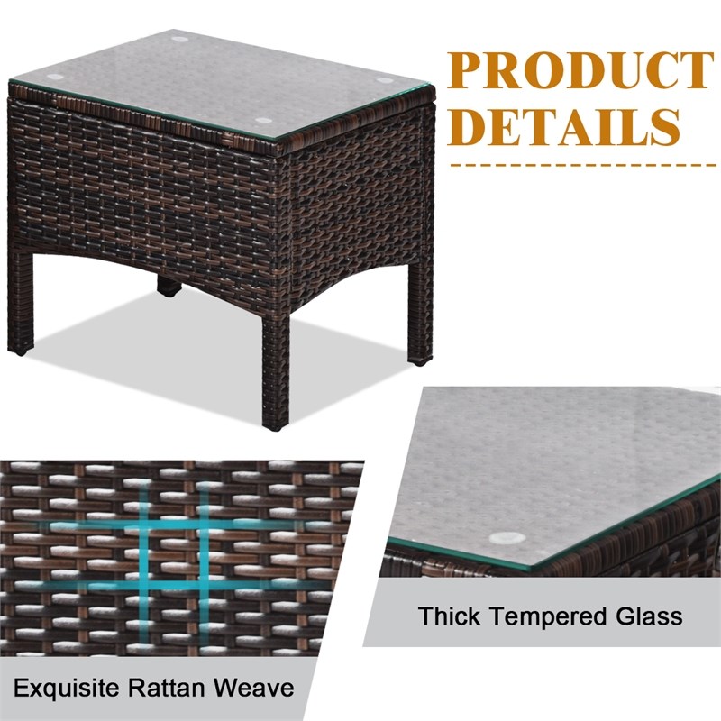 3PCS Outdoor Rattan Conversation Set Patio Garden Sofa Brown