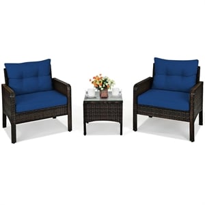 3PCS Outdoor Rattan Conversation Set Patio Garden Sofa Navy
