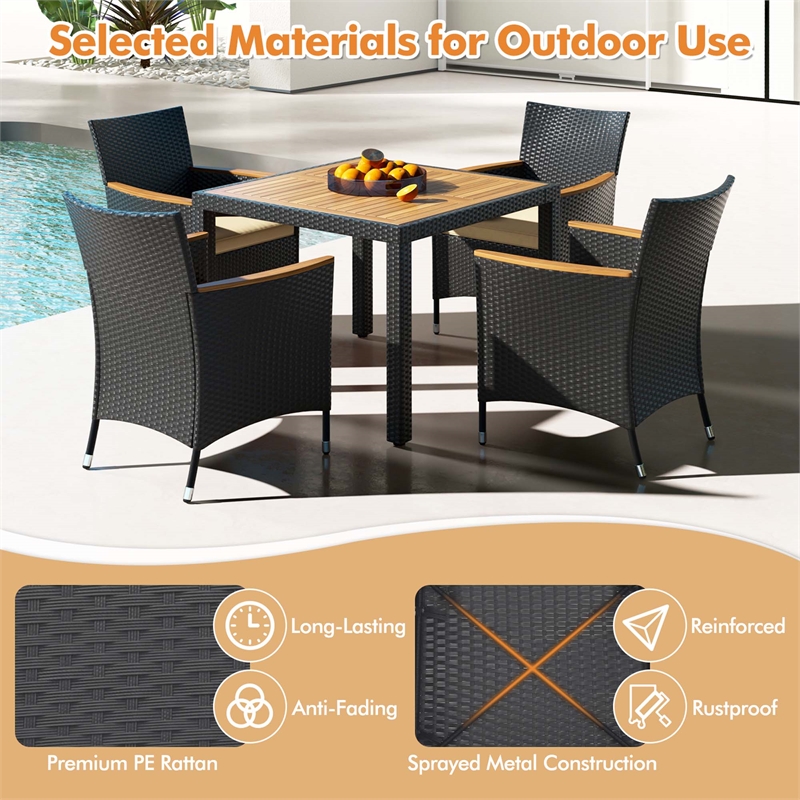 5 PCS Patio Dining Table Set for 4 Rattan Conversation Set Brown