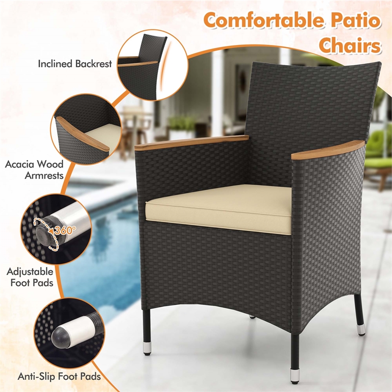 5 PCS Patio Dining Table Set for 4 Rattan Conversation Set Brown
