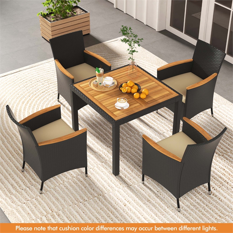 5 PCS Patio Dining Table Set for 4 Rattan Conversation Set Brown